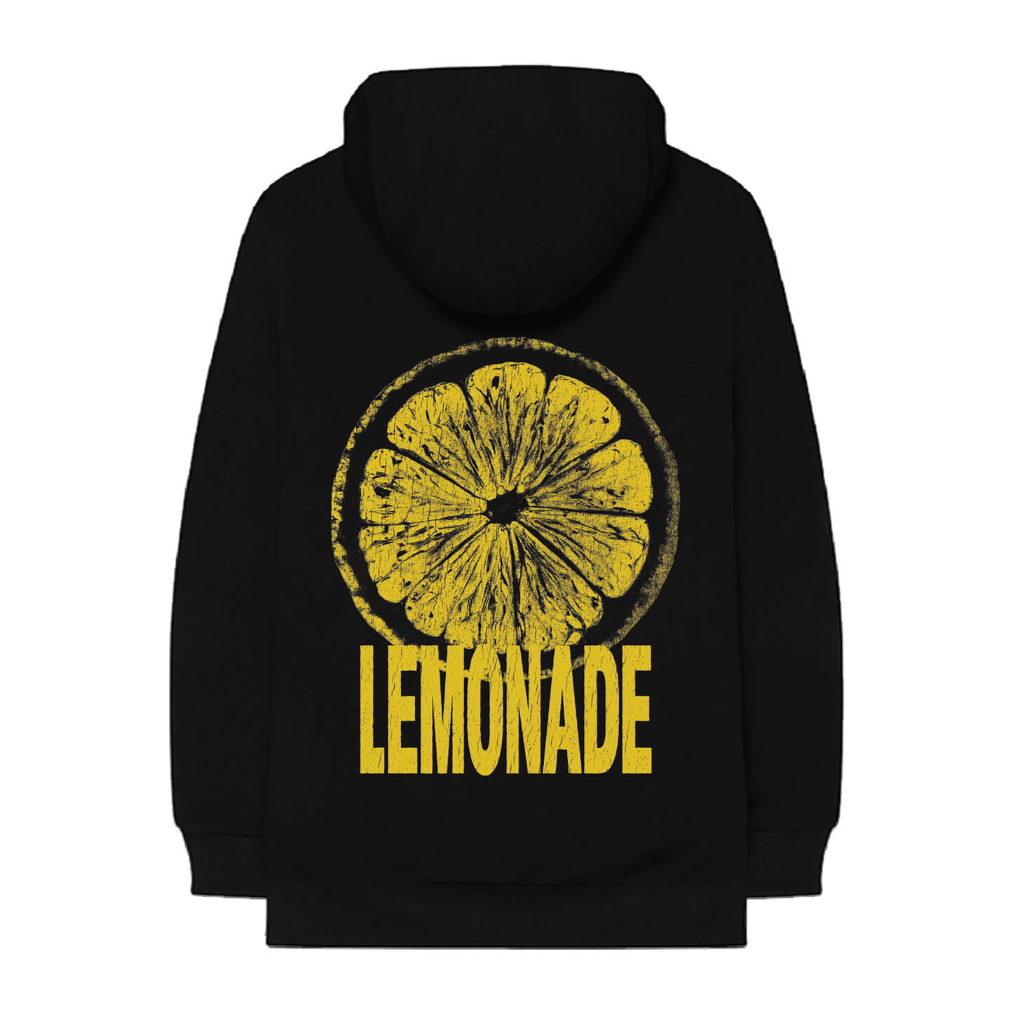 Black hoodie with yellow lemon graphic and 'LEMONADE' text