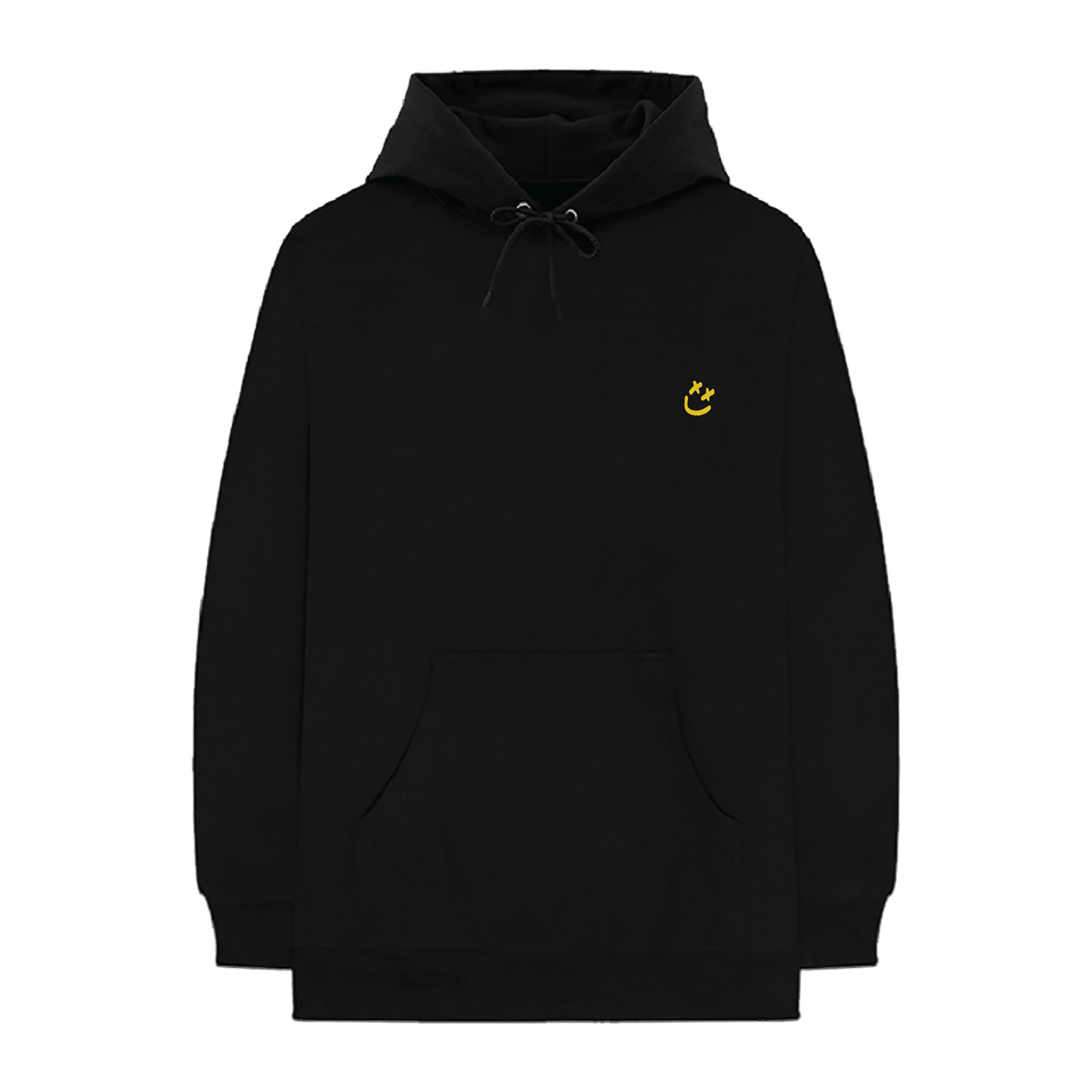 Black hoodie with a yellow logo